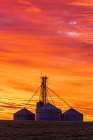Grain bins silhouetted at sunrise Clay County-Illinois Art Print